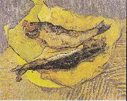 Still Life with smoked herrings on yellow paper Vincent Van Gogh